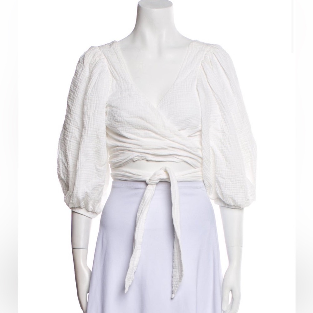 Jonathan Simkhai V -Neck Three Quarter Sleeve Crop Top